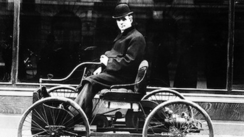 Image of Henry Ford on a quadricycle