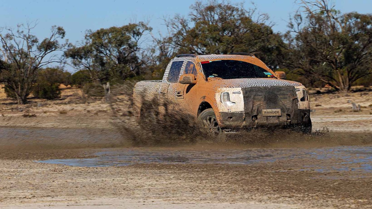 A Ford Ranger is offroading