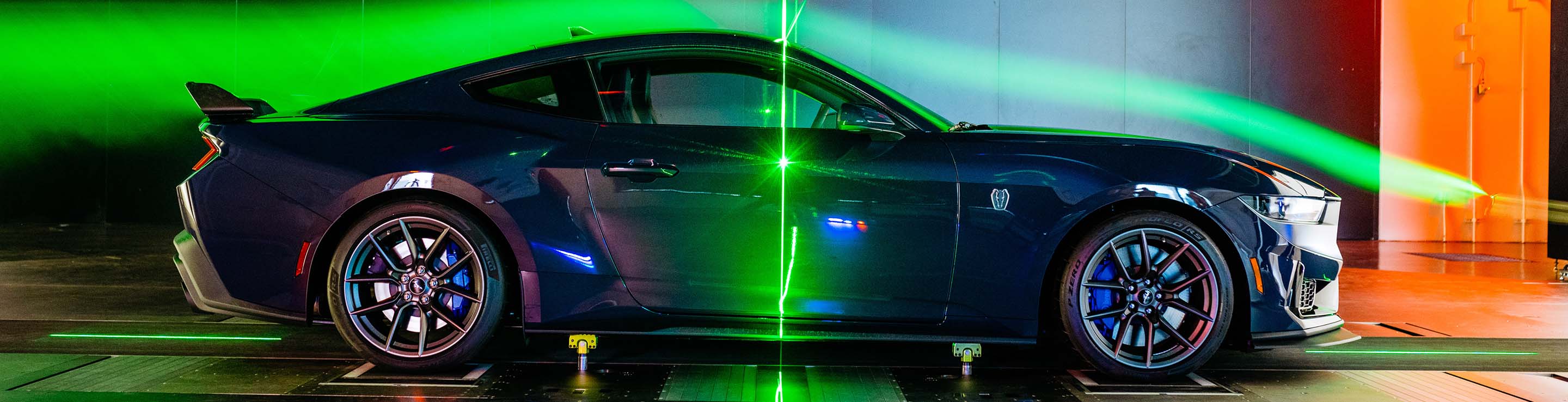 A Mustang Dark Horse in a wind tunnel