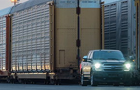 f150s in front of train