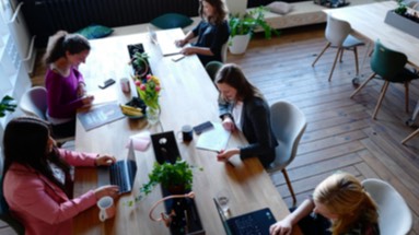 Women business owners working in an office space