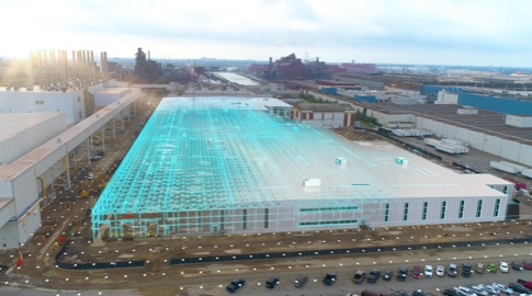 Aerial view of the new Rouge Electric Vehicle Center in Dearborn, Michigan