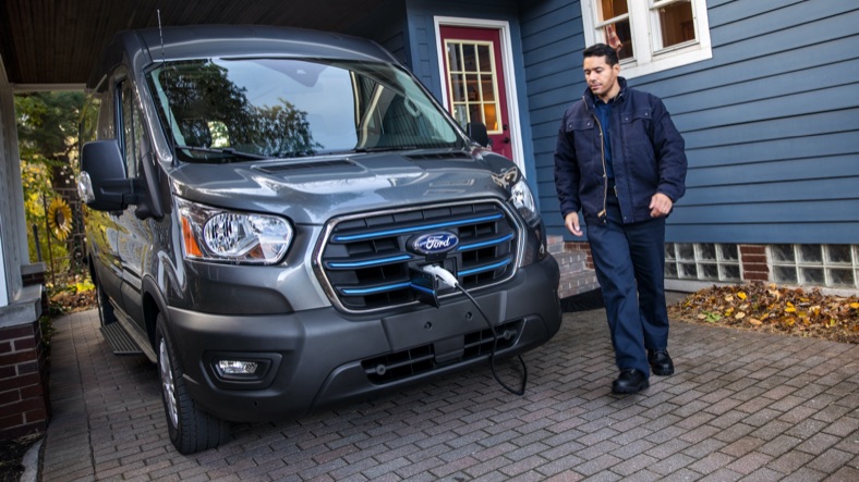 Ford E-Transit charging at man's home