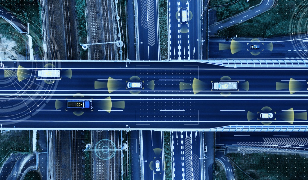 View of busy roads showing Intelligent Transport Systems