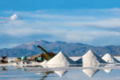 View of lithium mine with pumps for salt extraction