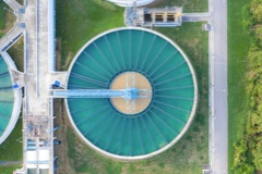 Aerial view of wastewater treatment plant
