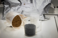 Coffee bean chaff from McDonald's and the Ford vehicle part made from the chaff