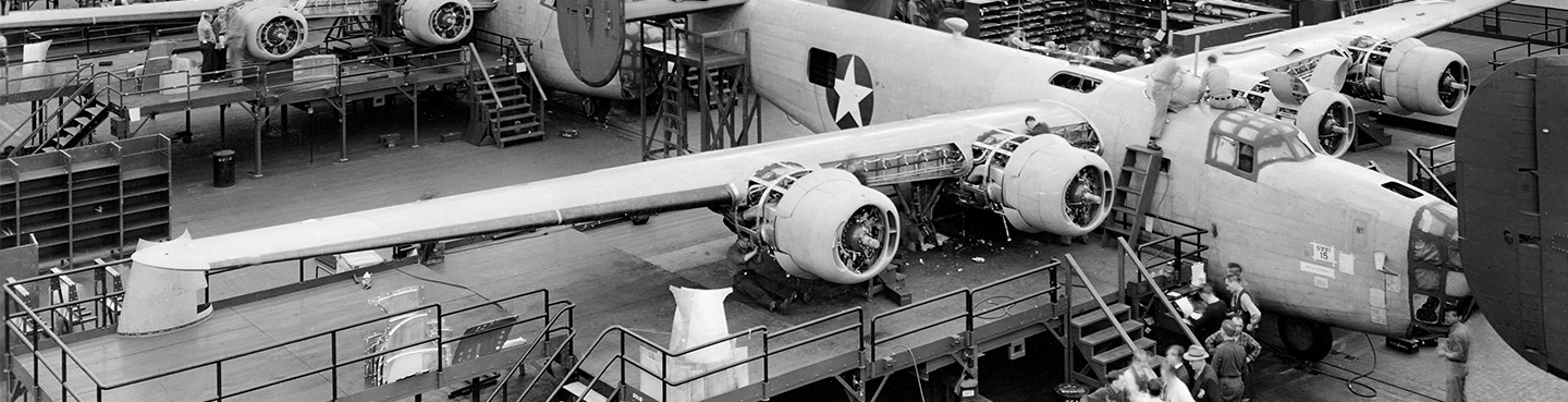 1942 historic bomber plane in hanger