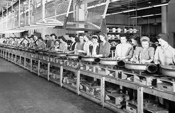 Women at work on a Ford assembly line